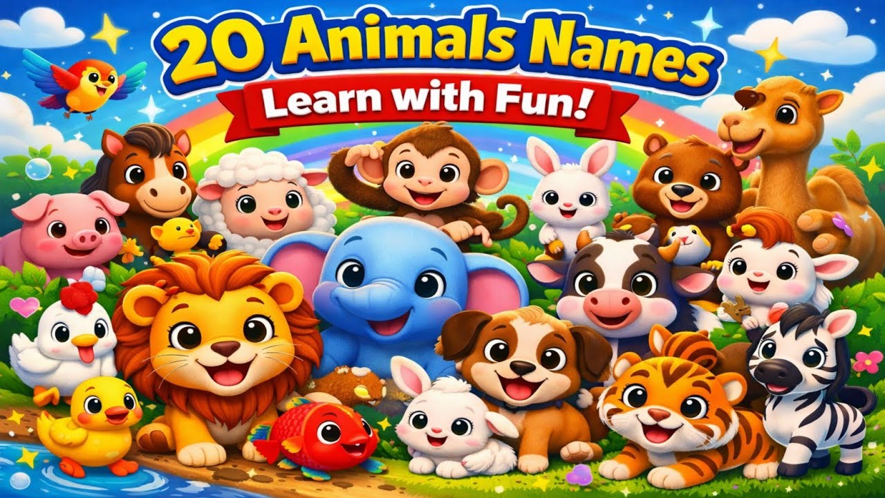 Learn 20 Animals Name With Fun 🦁🐯 Preschool Rhymes | Kids Song | 🎶🎵 Little Baby Songs 🎵🎶