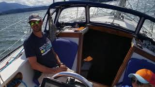 Catalina 38 sailing the Columbia Gorge in Cascade Locks