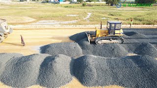 Perfect Dozer Komatsu Spreading Gravel Installing Foundation New Roads | Bulldozer Working Skills