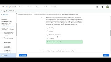 Modernize Infrastructure and Applications with Google Cloud || Quiz -1 || Solution