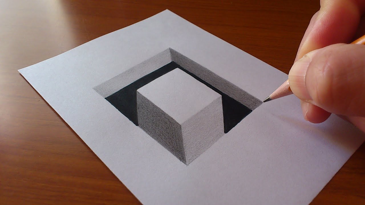 Very Easy!! How To Draw 3D Rectangular Hole - Anamorphic Illusion - 3D ...