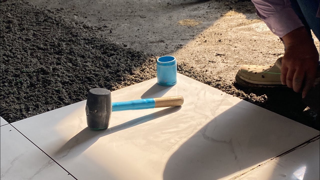 Very Nice Install Tiles Ceramic 60X60 - Amazing Skills Hamer With Cement For Installation 