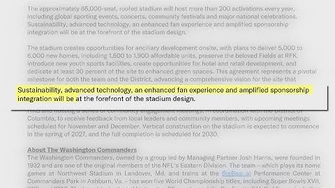 Environmental groups demanding Commanders commitment to sustainability is more than just talk with n