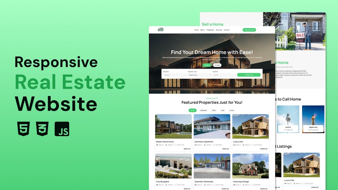 Responsive Real Estate Website with HTML CSS and JavaScript | Complete ...