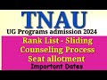 Tnau  rank list  counseling  sliding updates  important dates