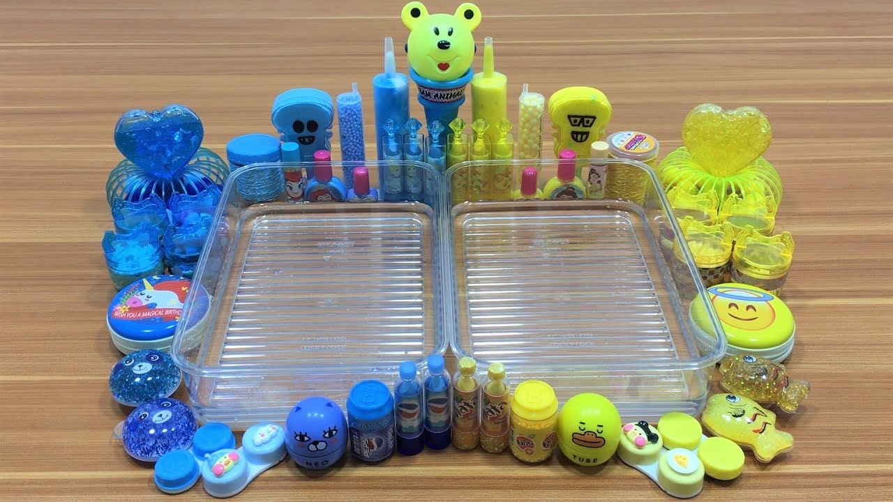 Mixing Random Things Into Clear Slime ! Yellow Vs Blue Special Series Part 11 Satisfying Slime Video