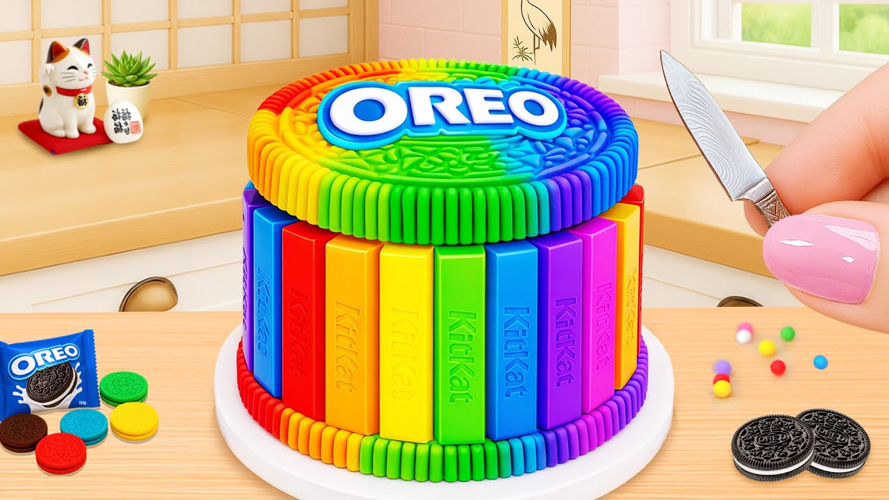 Mini Rainbow OREO Sandwich Cake 🍫🌈 ミニキットカットチョコレートケーキデザート 💖 Tiny Joy Japan