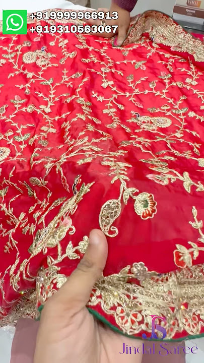 Pure Fendi Satin Silk Saree | Red Special | Full Embroidery, Zarkan Work & Figure Work | Bridal Sari