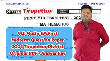 9th Maths EM First Midterm Question Paper 2024 Tirupattur District Original PDF + Answer key