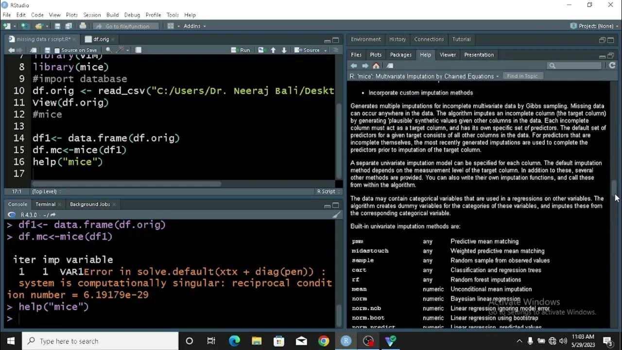 Multiple imputation by chained equations mice and knn function for