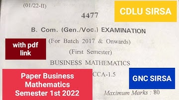 B.com Cdlu Paper Business Mathematics Semester 1st 2022
