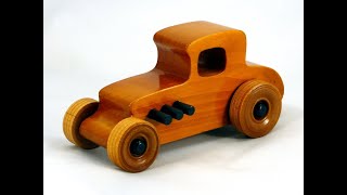 Wooden Toy Car Hot Rod Freaky Ford 27 T-Coupe Pine Finished Amber Shellac and Acrylic Black Paint