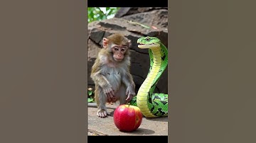 Will This Monkey Dare to Take the Apple From the Snake? 🐒🍎🐍#shorts #cute #funny #animals #monkey