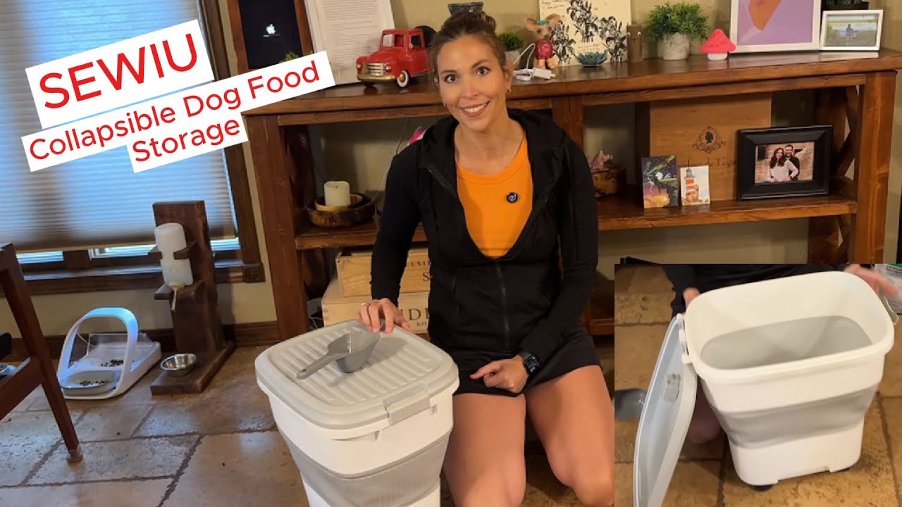 SEWIU 35# Collapsible Dog Food Storage Container wScoop 