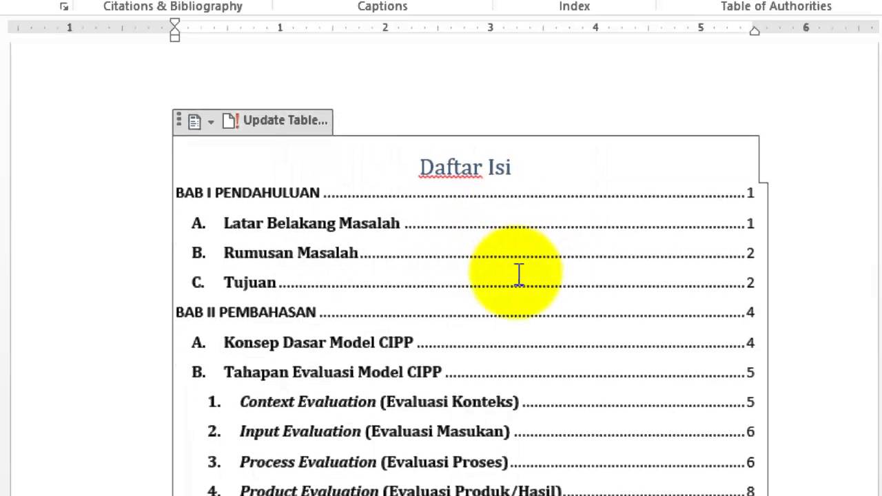 Tutorial Membuat Daftar Isi Otomatis Dan Penomoran Halaman Ms Word