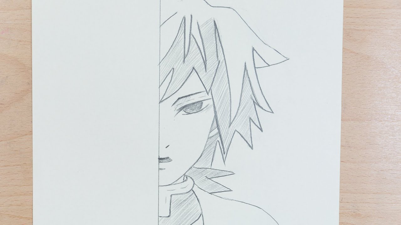desenho de anime fácil, como desenhar metade do rosto Fushiguro Megumi