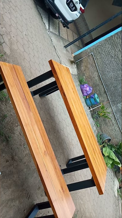 Meja kayu jati kaki besi