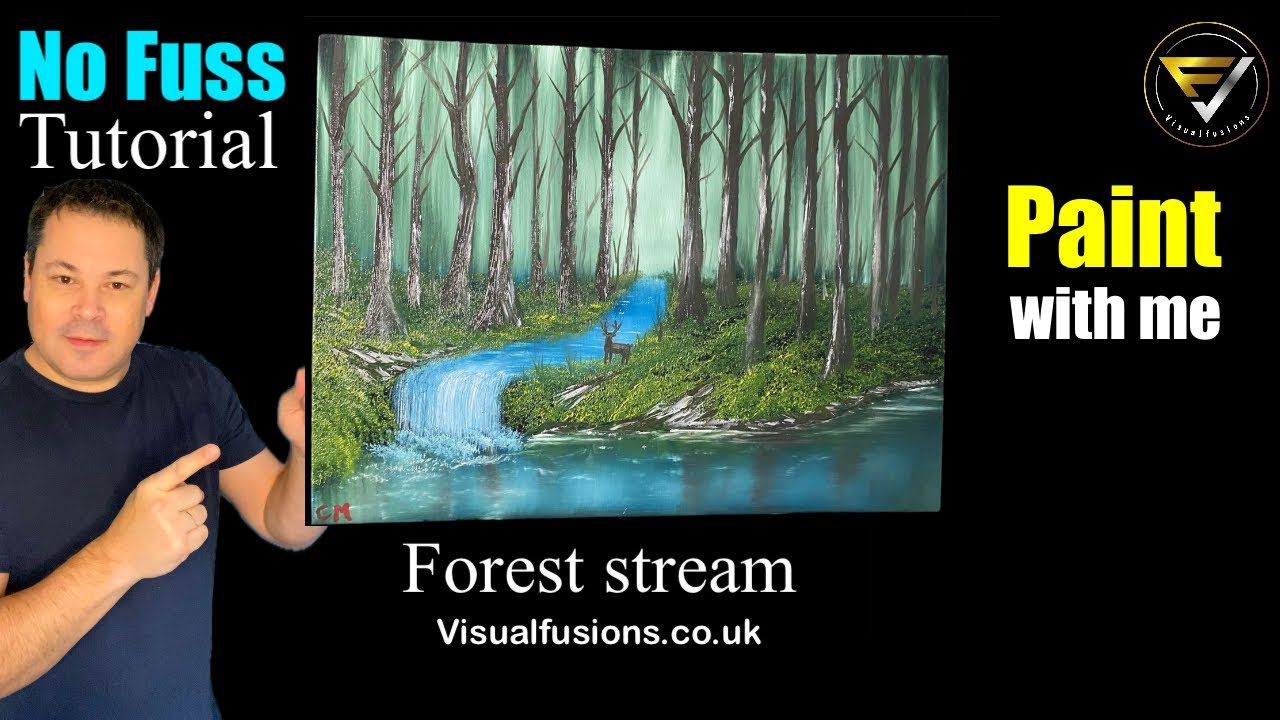 How YOU Can Paint Easy Tutorial of Forest stream Oil Painting 314 Wet ...