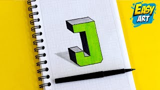  Dibujos 3D  Como Dibujar LETRA en 3D - letra J - How to Draw 3D letters - Easy Art