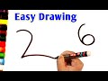 How to Draw a Cute Bird From Number 26 | How to Make a Peacock Drawing Easy Step By Step