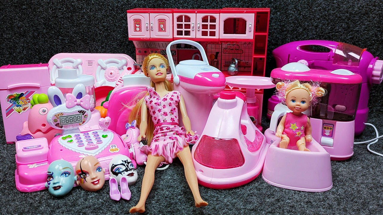7 Minutes Satisfying with Unboxing Barbie Princess Pink Kitchen, Rock Bed Play Set Review Toys｜ASMR