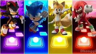 Shadow 🆚 Sonic 🆚 Tails 🆚 Knuckles || Tiles Hop EDM Rush! || Coffin Dance | Astronomia Song | Dhonggi