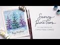 Christmas Lights on Snowy Pine Trees: DIY Watercolor Christmas Cards