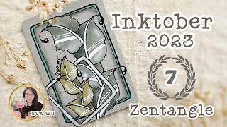 Day 7 Inktober 2023 Zentangle Tangle #FoundAbout 禪繞畫 #2392 by Eva Wu ゼンタングル ATC tile