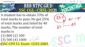 A student has to obtain 33% of total marks to pass. He got 25%of total marks and failed by 40