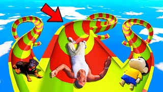 SHINCHAN AND FRANKLIN TRIED IMPOSSIBLE TRIPLE WATER SLIDE  PARKOUR CHALLENGE GTA 5
