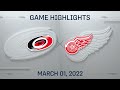 NHL Highlights | Hurricanes vs. Red Wings - Mar. 1, 2022
