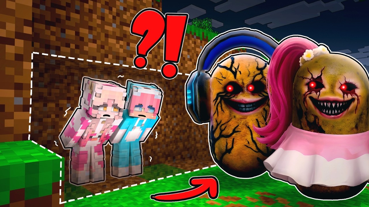 MOMON & ATUN SEMBUNYI DI BELAKANG TEMBOK UNTUK MENGHINDARI KENTANG MOMON & ATUN EXE di MINECRAFT