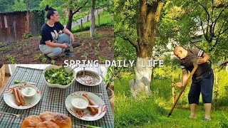 Going to the old house in the village | a quick breakfast, harvesting, gardening | Country life