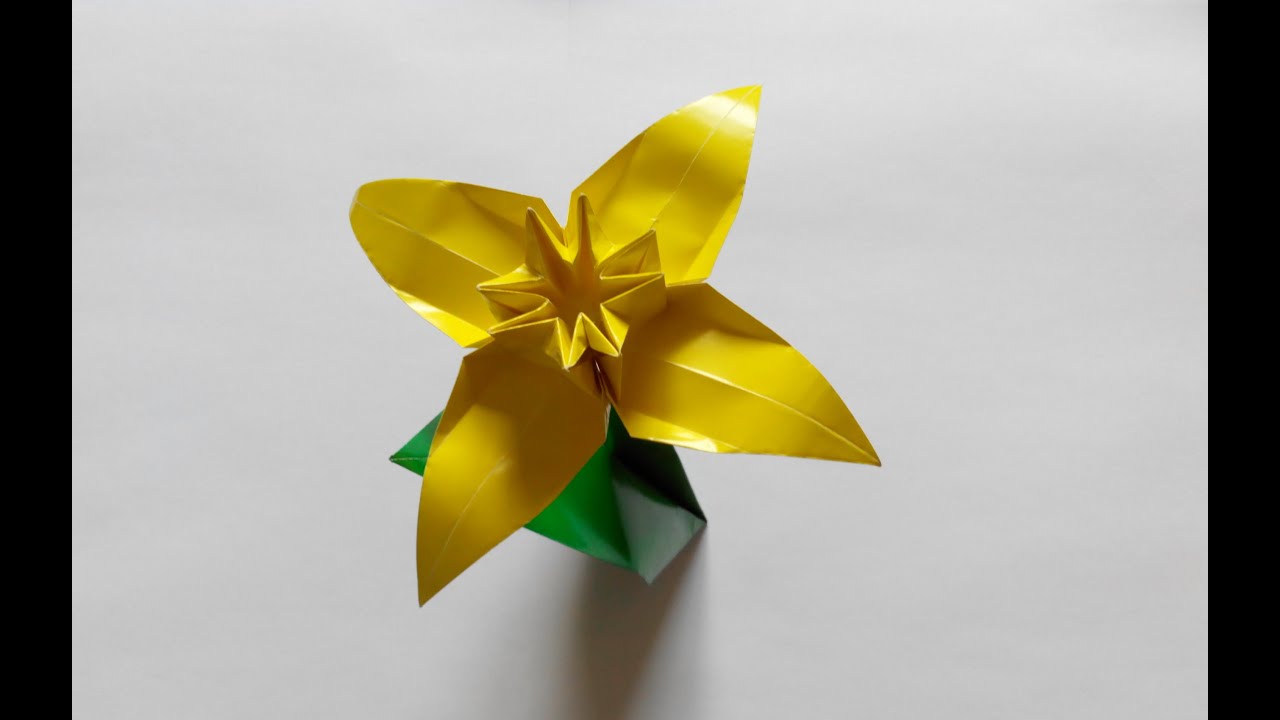 水仙 折り紙 折り方 立体スイセンの花の折り紙 簡単 難しい作り方