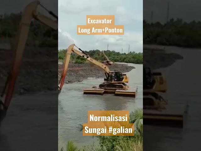 Salah satu upaya mengatasi banjir adalah dengan cara Normalisasi Sungai #excavator #ponton class=