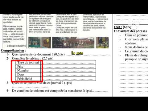 2ème année collège évaluation N1 semestre 1 compréhension et langue + la production écrite