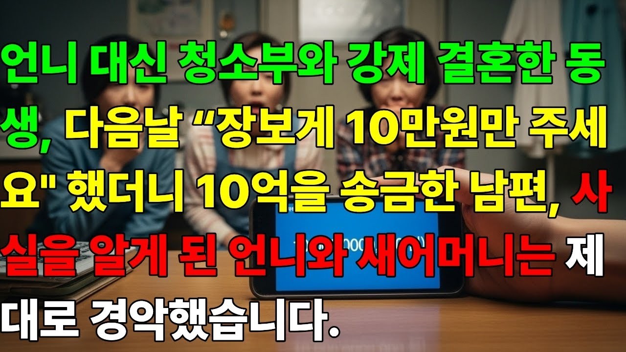 언니 대신 청소부와 강제 결혼한 동생, 다음날 '장보게 10만원만 주세요'했더니 10억을 송금한 남편, 사실을 알게 된 언니와 새어머니는 제대로 경악했습니다