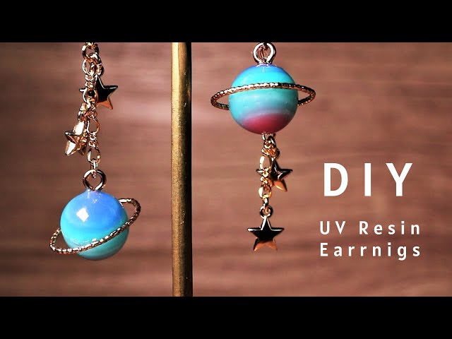 売れました　シンデレラ　イヤリング　レジン UVレジン】100均モールドで惑星ピアスを作りました🪐How to make resin