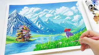 Paint with me - Howl's moving castle 🏰 gouache 🎨 Studio Ghibli