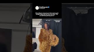 Rihanna steps out in custom gold metallic fringe suit as fans joke she is glowing #rihanna