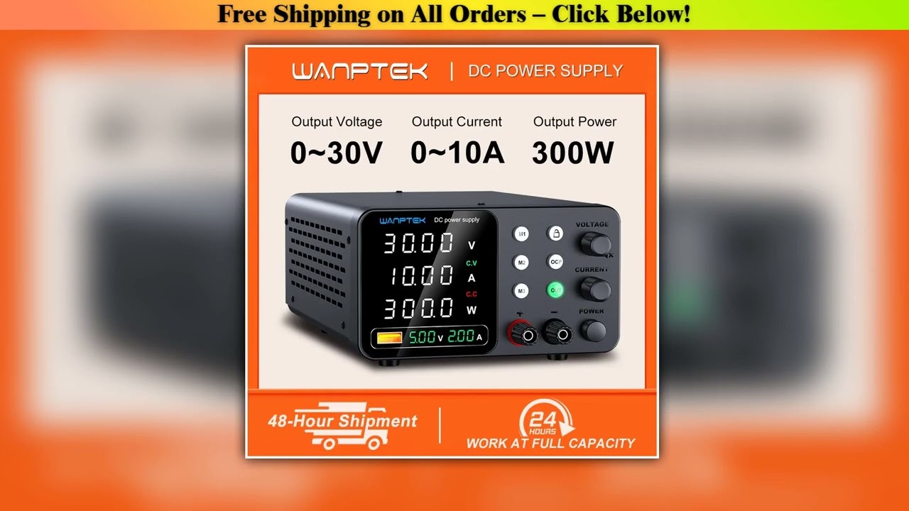 WANPTEK Lab Power Supply 30V 10A 5A Lab Power Supply with 3 Memory and Lockout Keys, Adjustable