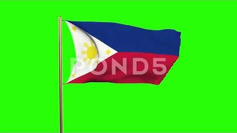 Philippines Flag With Cloud Waving In The Wind. Green Screen, Alpha Matte