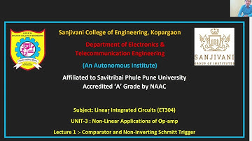 LIC Unit 3 ( Lecture 1) Comparator, Non-inverting Schmitt trigger