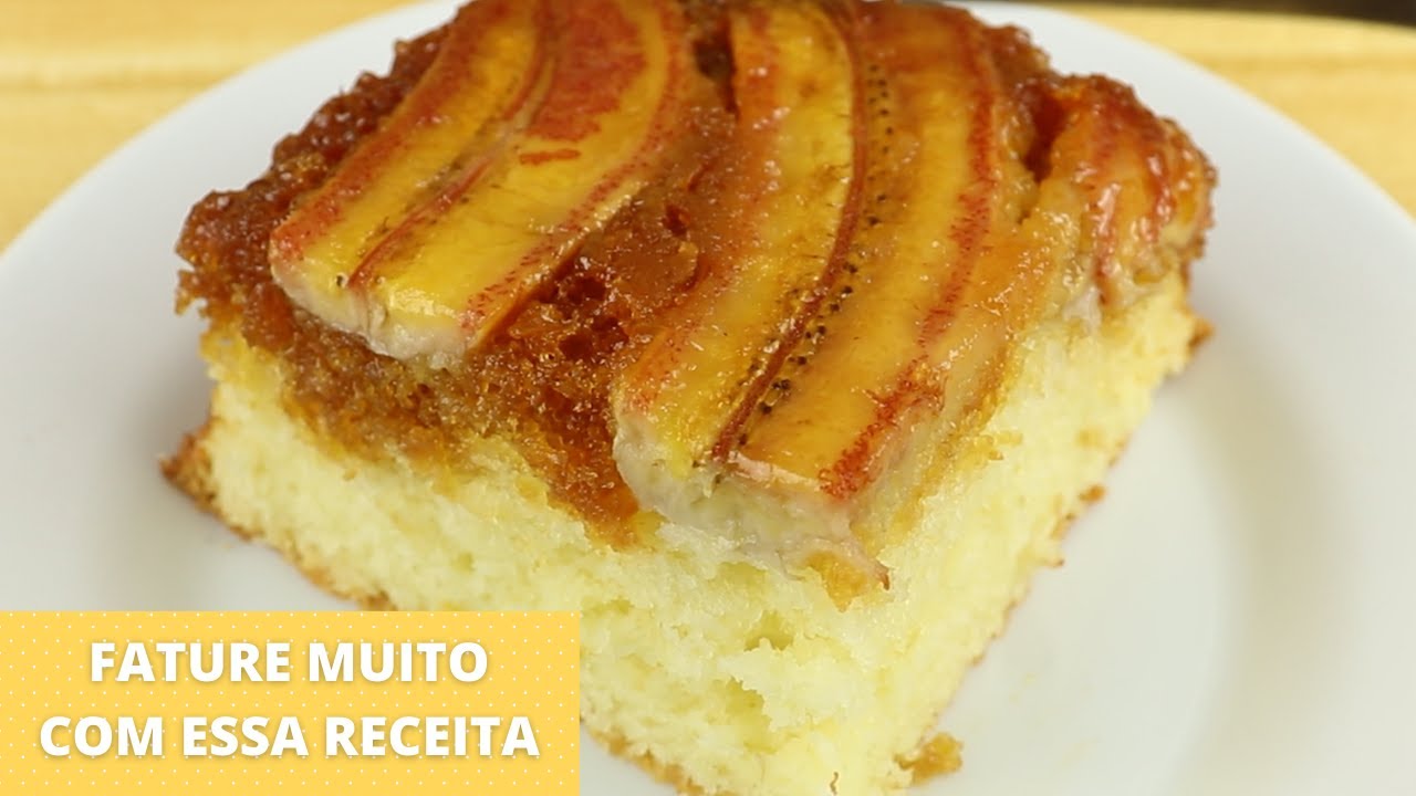 Bolo de banana caramelizado, simples e muito fácil de fazer