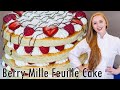 AMAZING Berries & Cream Mille Feuille Cake Recipe! With Creamy Custard, Whipped Cream & Berries!