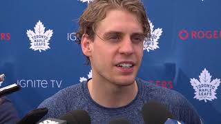 Tyler ennis meets with the media after sunday's training camp
scrimmage.