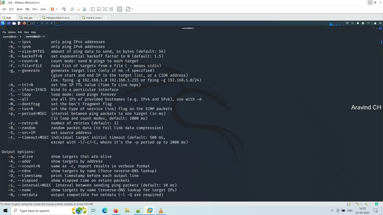 how to use fping tool in Kali Linux live system scan testing