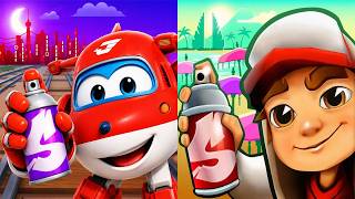Subway Surfers بالي 2026: مواجهة Pridebot ضد Super Wings Jett - أسلوب اللعب بدقة عالية screenshot 3