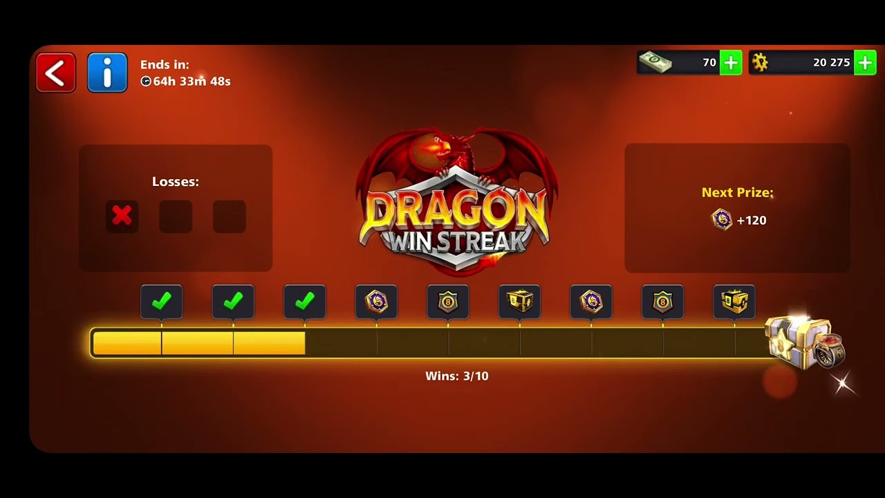 8 Ball Pool - Dragon Win Streak - End of The Challenge || 5'st Match