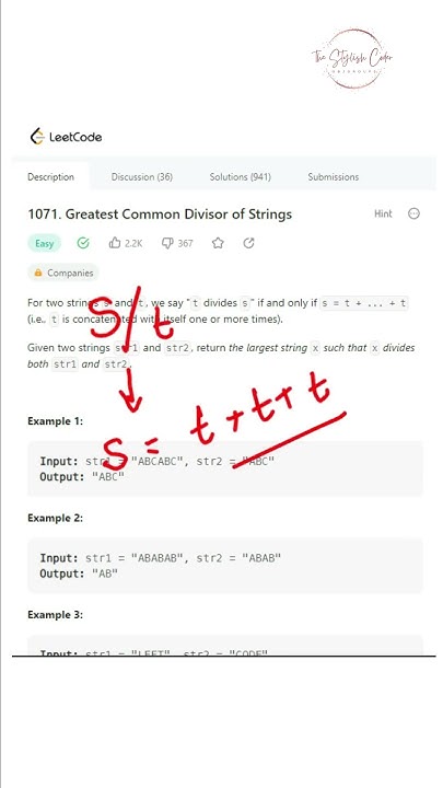 1071. Greatest Common Divisor of Strings | Java Code | LeetCode - YouTube